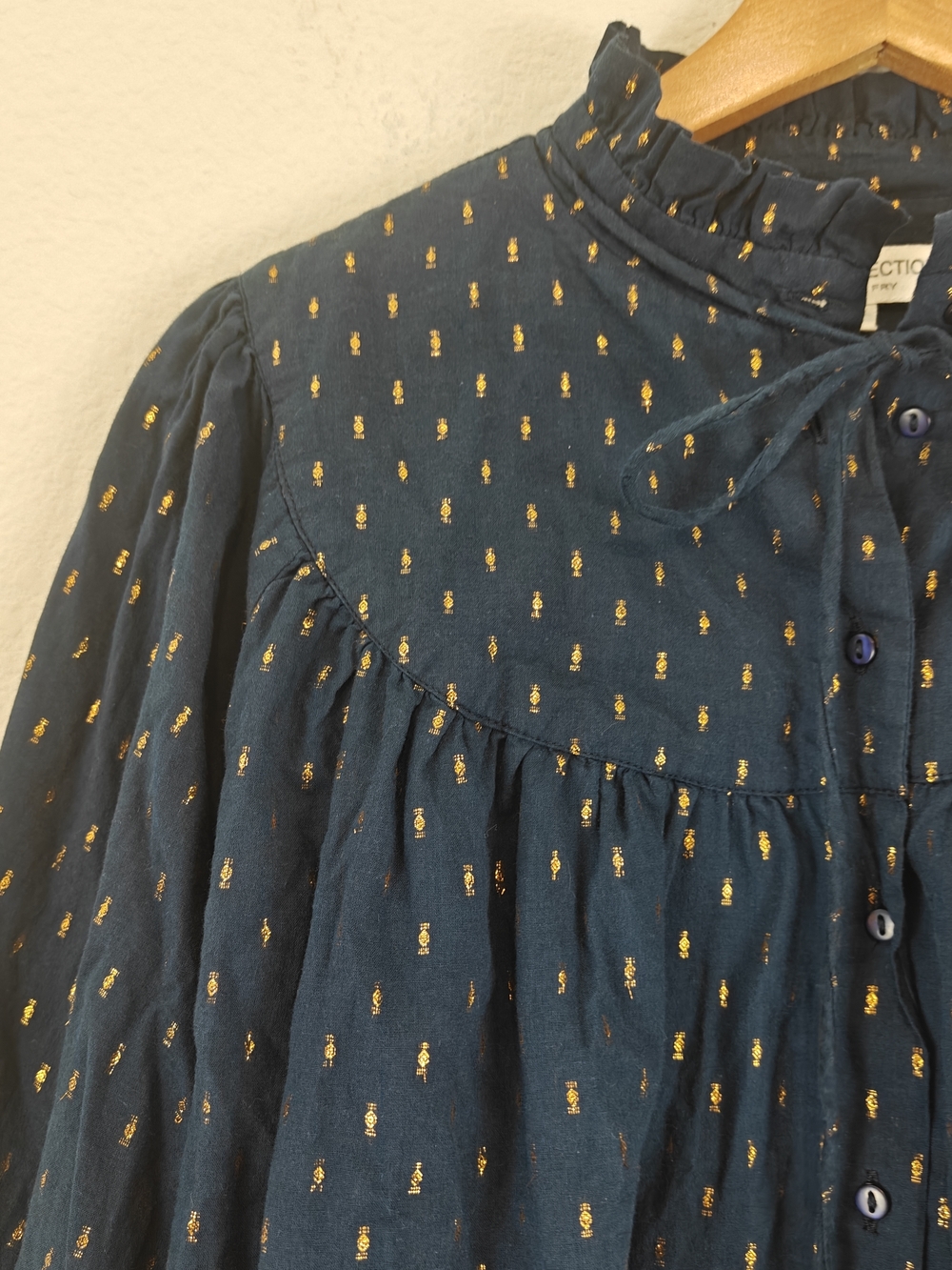 Emerson Fry Emmaline Blouse Maritime Gold Dot Lurex Cotton Tie Neck Top Boho XS - Picture 12 of 16